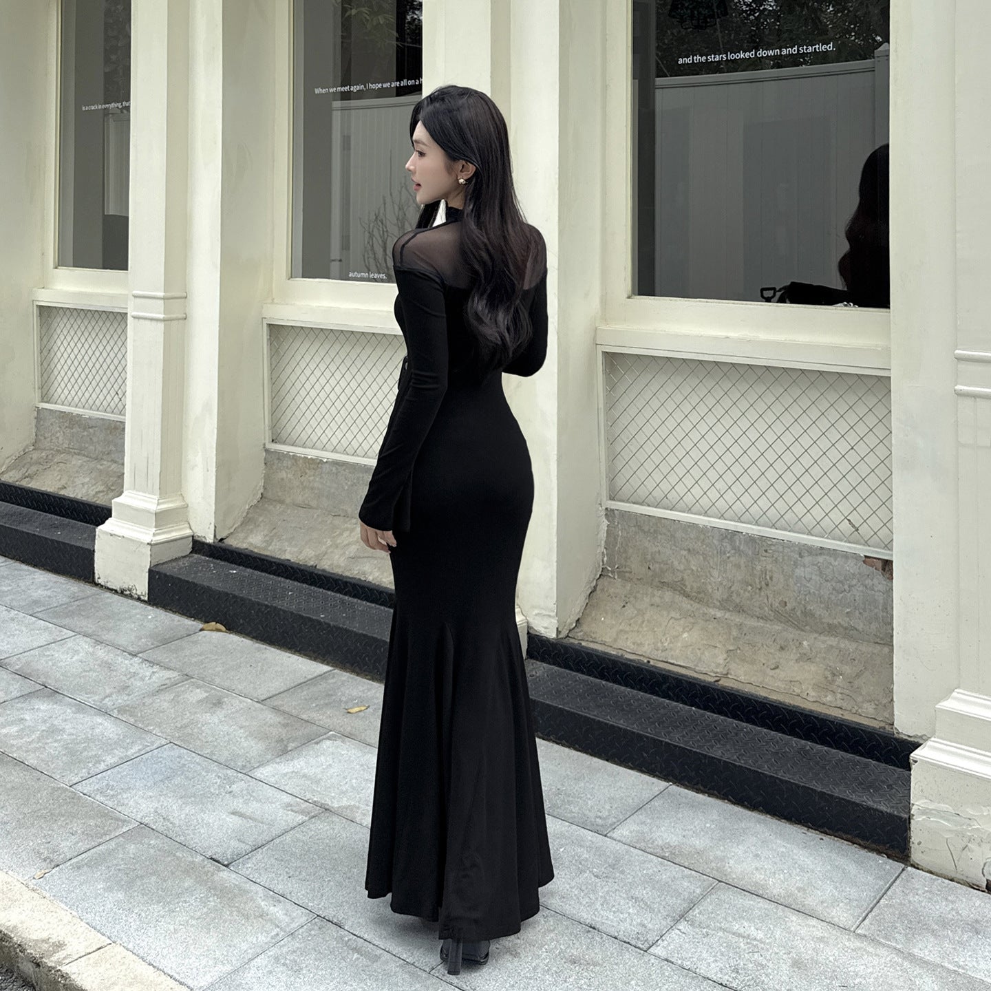 Mesh patchwork sexy spicy girl fish tail dress