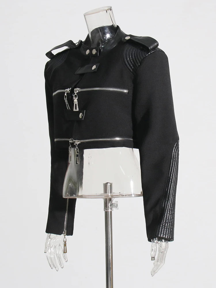 Solid Patchwork Zipper Slimming Short Jacket