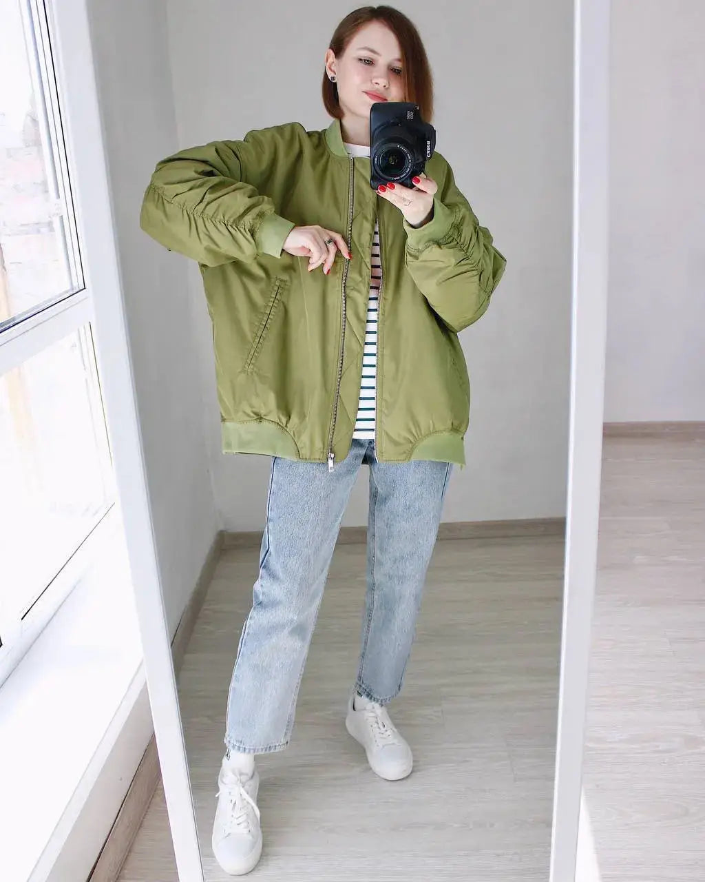 Women's O-Neck Loose Bomber Jacket