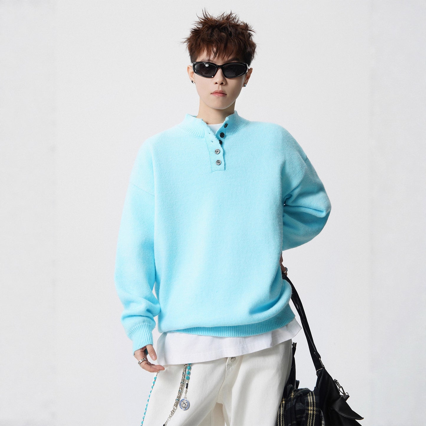 Faux Mink Solid Colour Half-High Neck Sweater