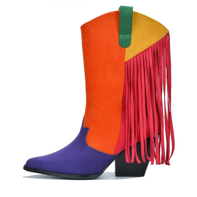 Female Faux Suede Fringed Cowboy Boots