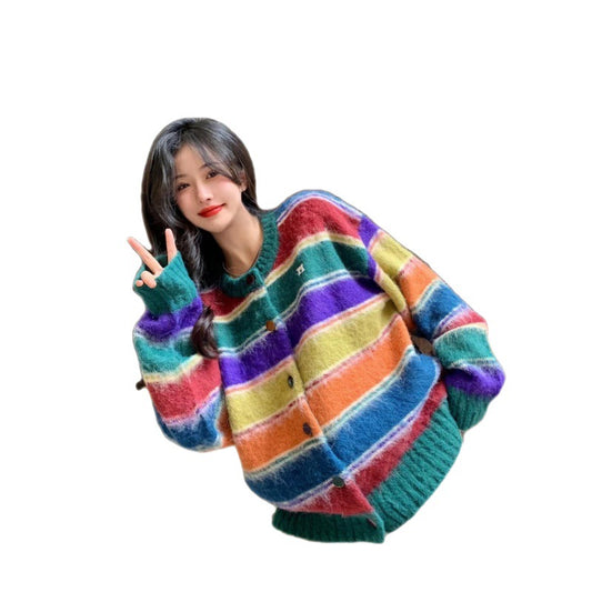 Rainbow Striped Contrast Cardigan