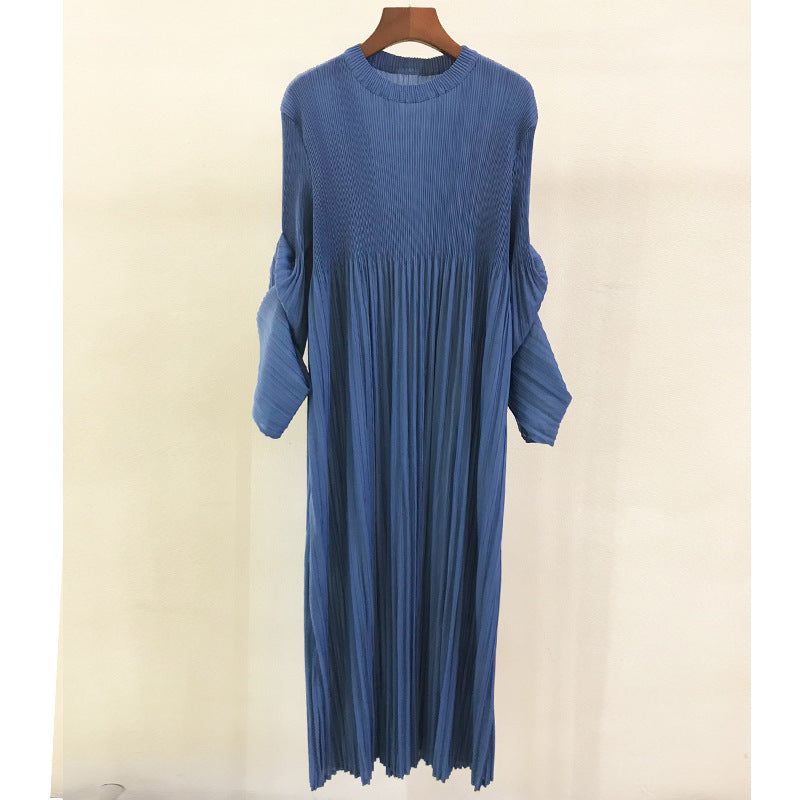 French Dress Women's Long Sleeve Loose Large Size Maternity Dress Pleated Fashion High Pleated Long Skirt