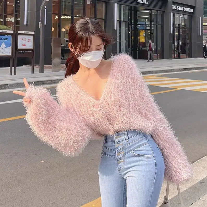 Women Yellow Mink  Knitted Cardigan