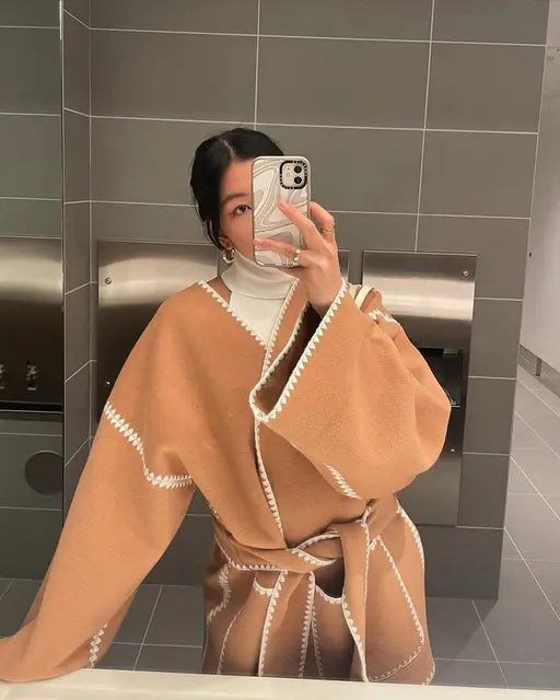Elegant Lace Up Women Coat