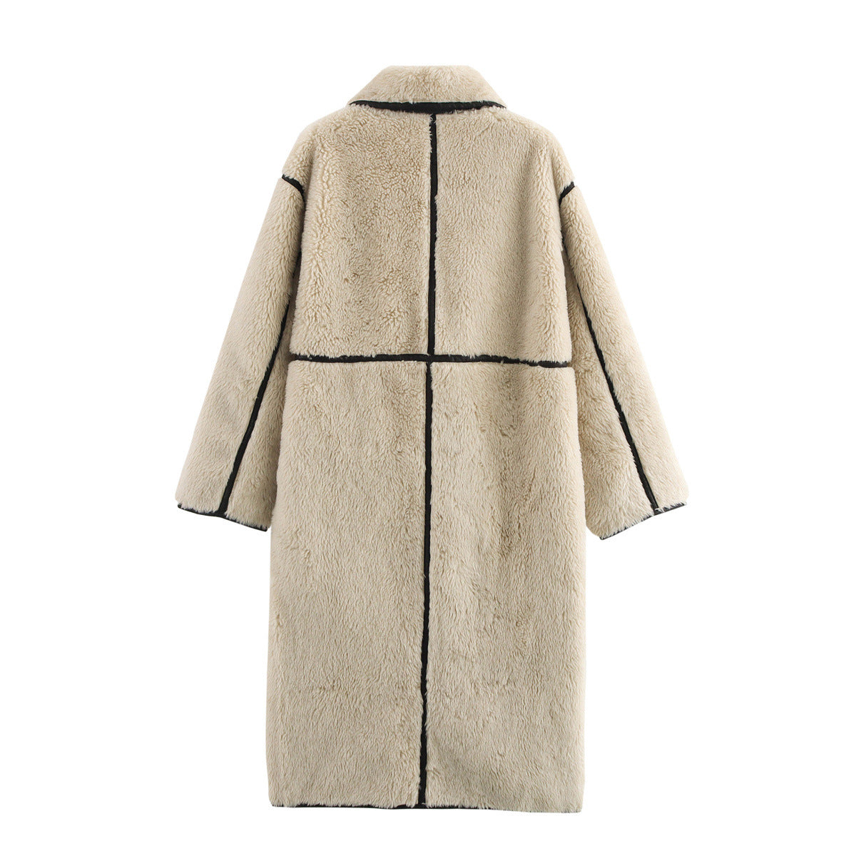 Fur effect long sleeved woollen coat