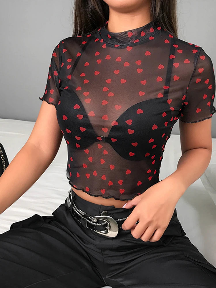 Transparent  See Through White Black Elastic Skinny Crop Top