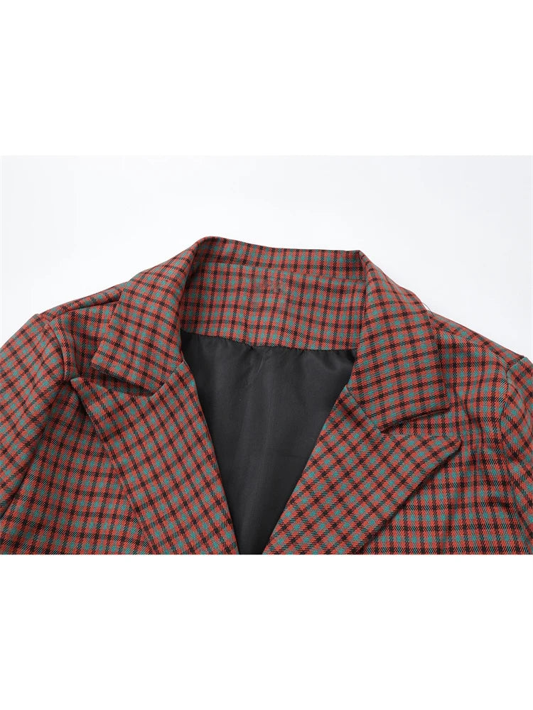 Women Plaid Patchwork Suit Jacket