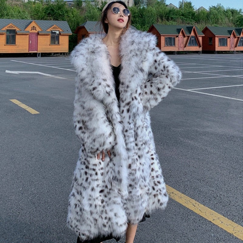 Winter imitation fox fur young leopard-print fur coat