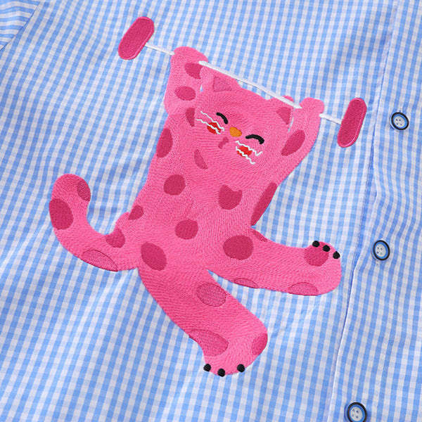 Plaid Shirt Women Loose Cartoon Print