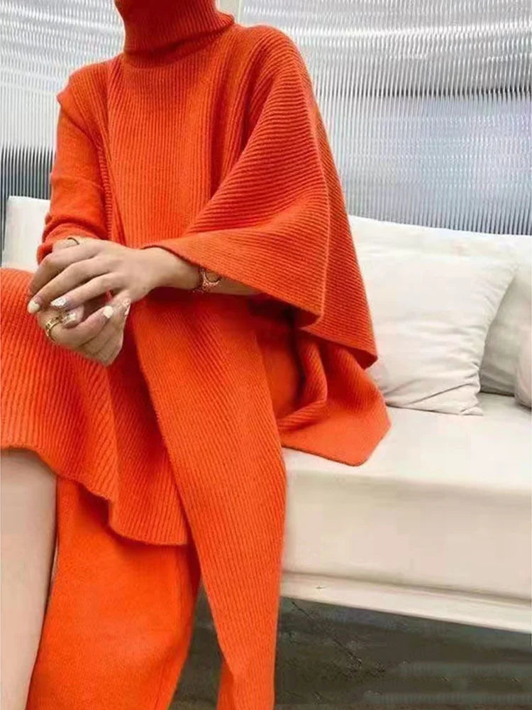 Women Suit Solid Turtleneck