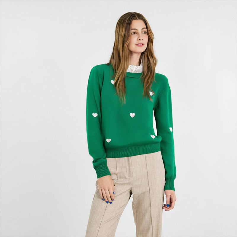 Autumn and winter tops women's temperament casual embroidery heart long sleeved sweater