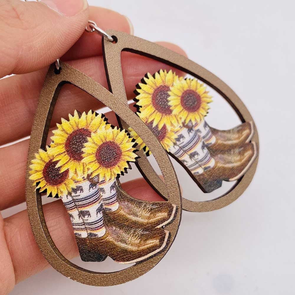 Western Cowboy Wooden Earrings