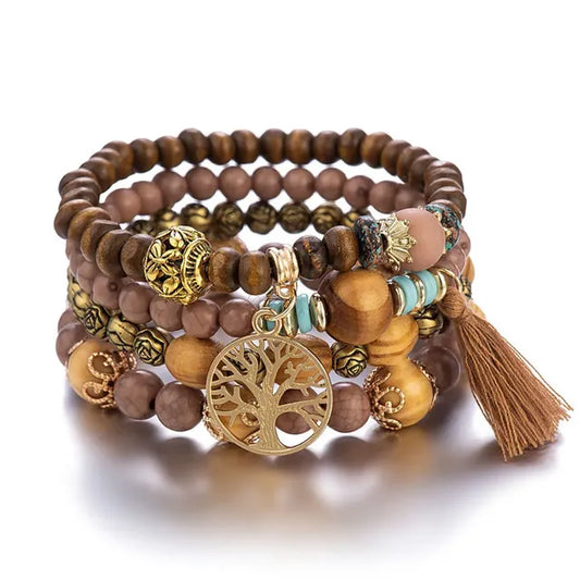 Boho Charm Wooden Bracelet Collection