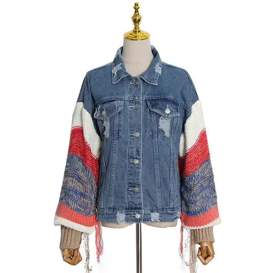 Patchwork Asymmetry Denim Coat
