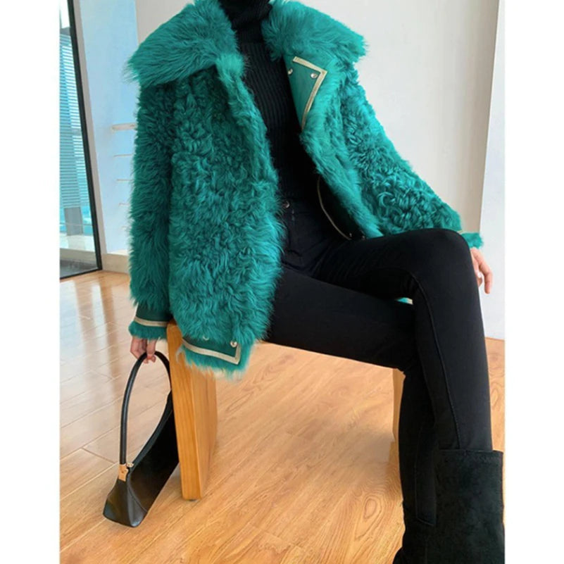 Fashion Lalambswool Coat Women's Faux Fur Coat Medium-Length Female Fur Short Coat Autumn and Winter Women Woolen Coat