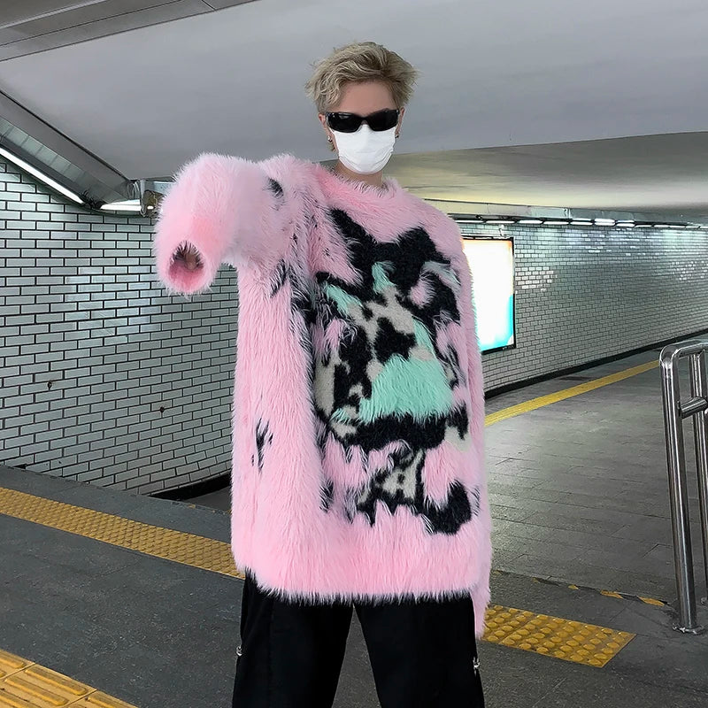 Graffiti Imitation Mink Fur Plush Sweater