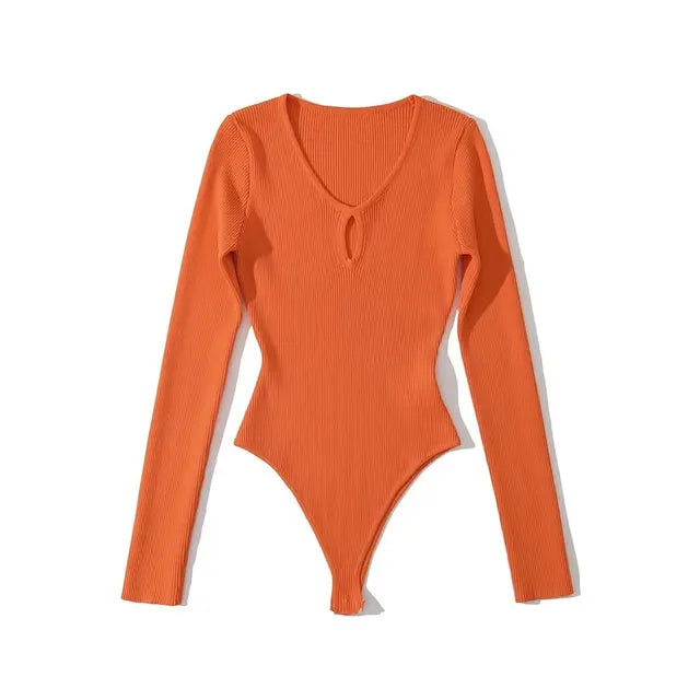 Bodysuit Women Long Sleeve Hollow Out Knitted Stretchable Slim Jumpsuits