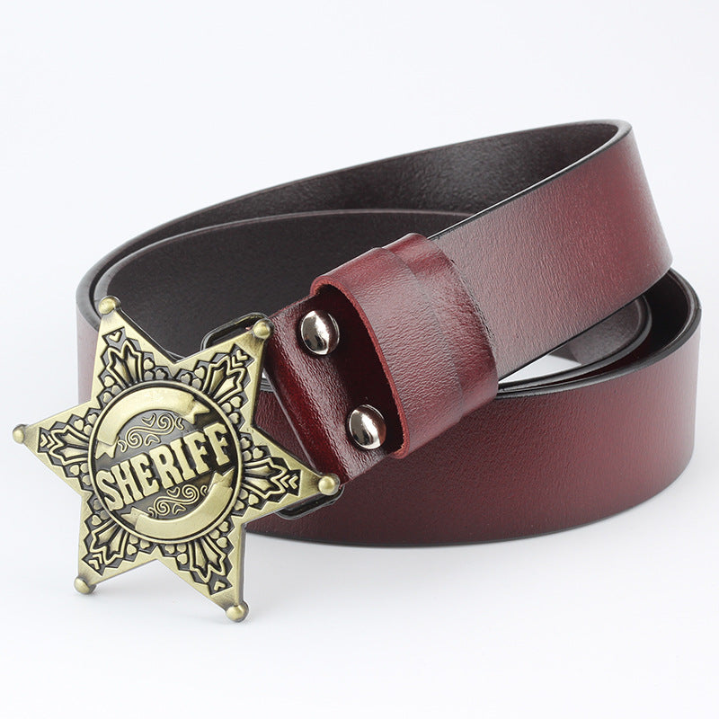 Hexagon star sign western style cowboy Pu leather belt