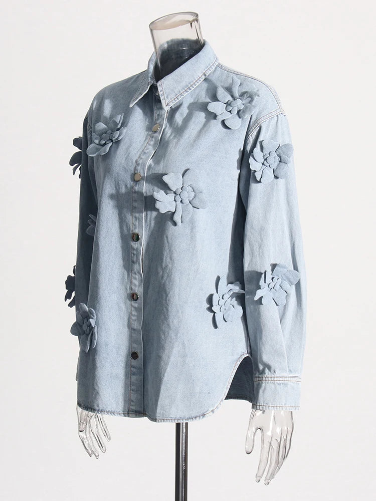 Solid Patchwork Appliques Loose Denim Jacket
