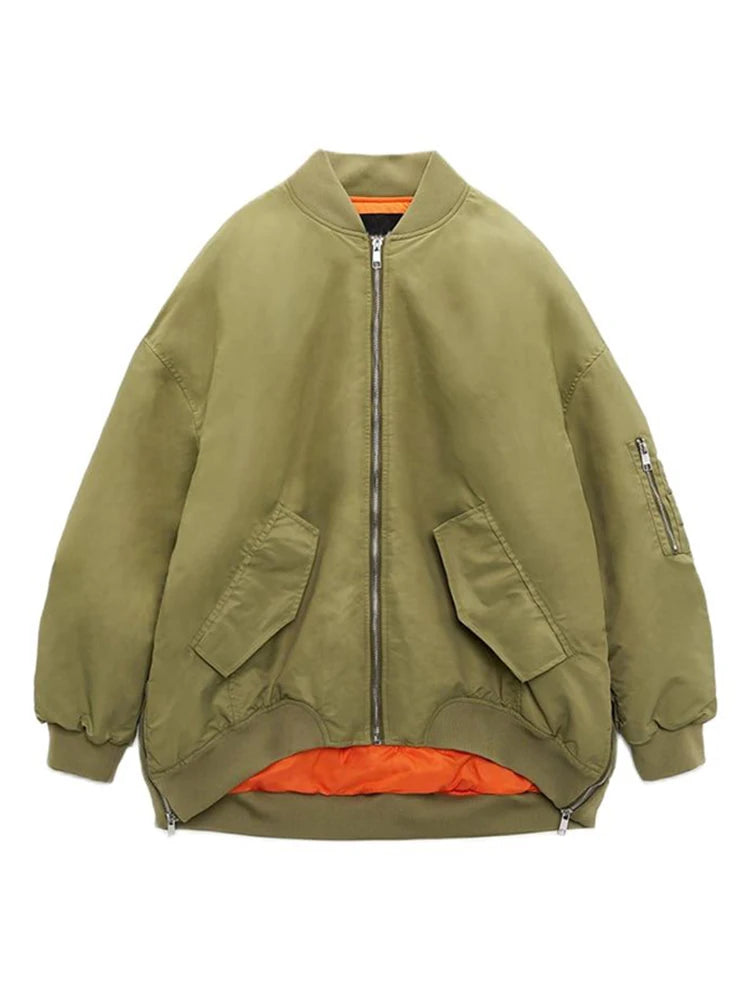 Women's O-Neck Loose Bomber Jacket