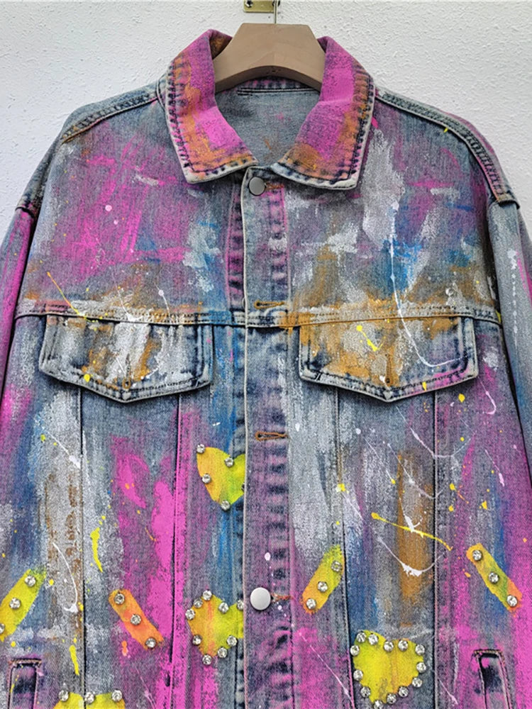 Women Denim Coat Colourful