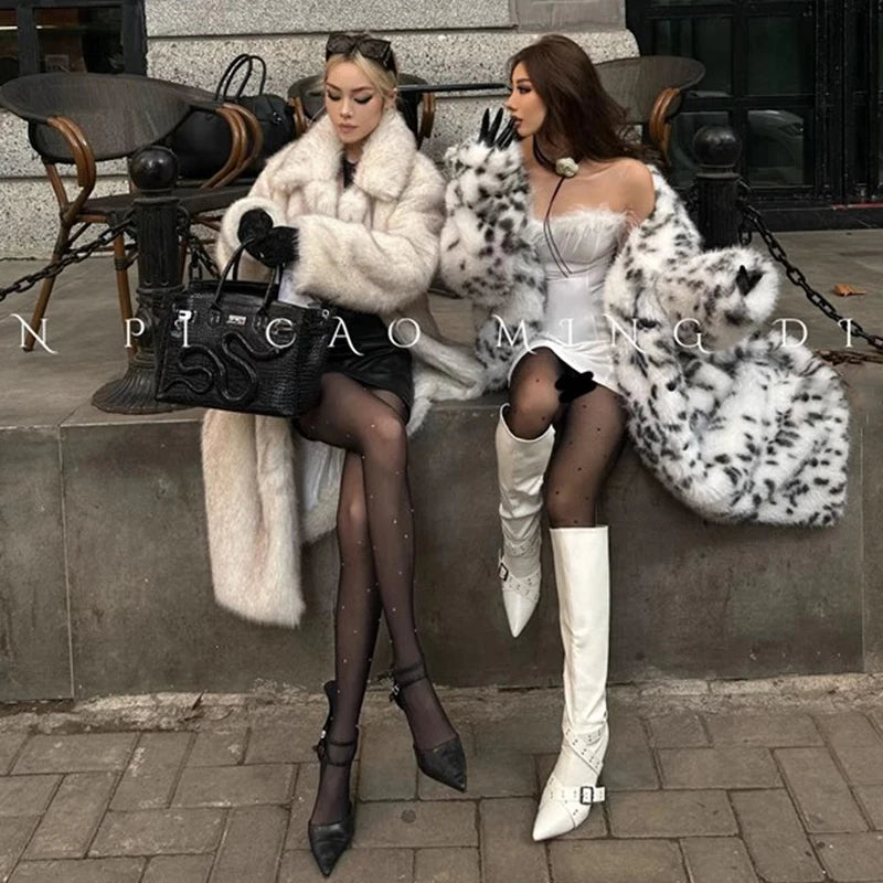 Women's faux fur coat bobcat print