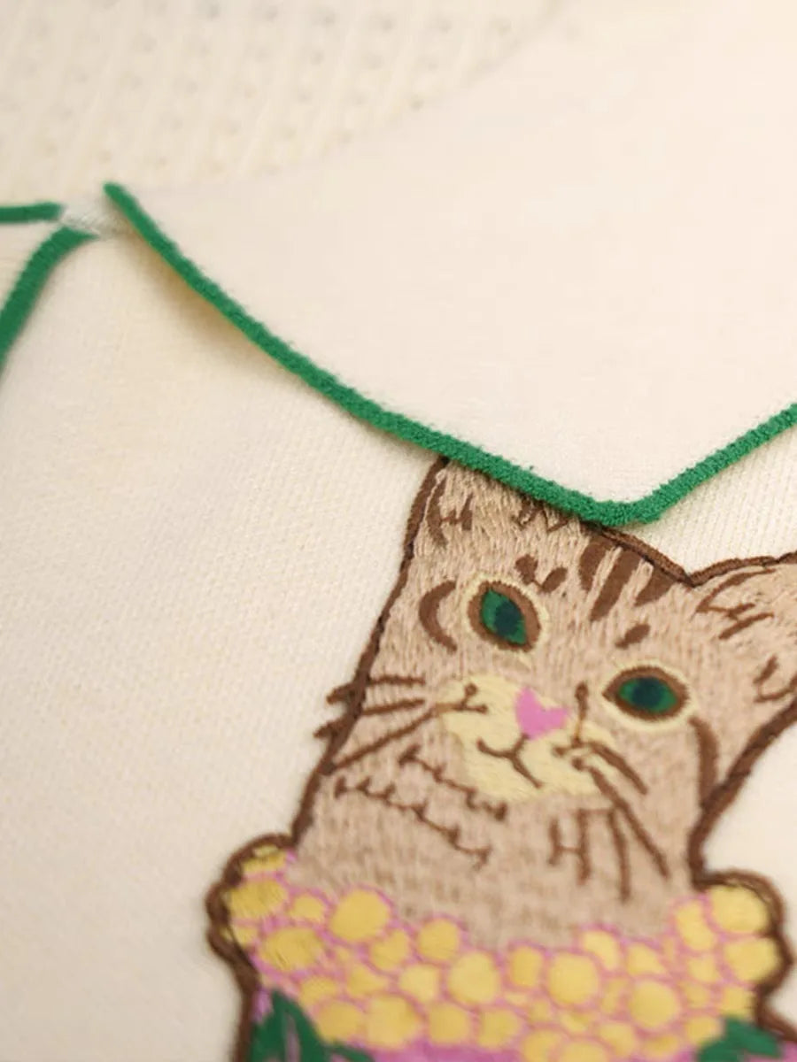 Cartoon Embroidery Short Sleeve Knitwear Top