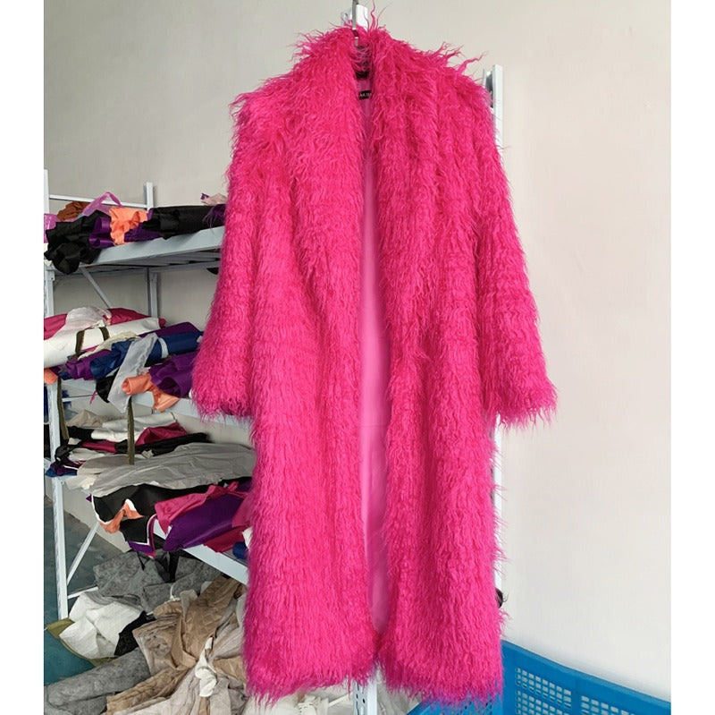 Imitation Fur Costume Lapel Artificial Wool Extended Coat
