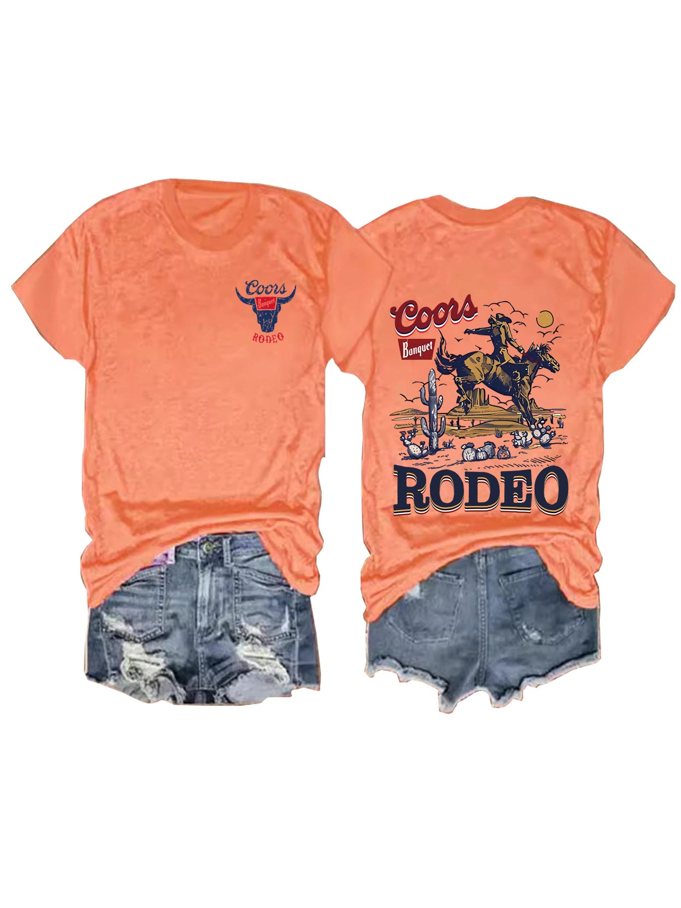 Cowboy Rodeo Pattern Printed Round Neck Short Sleeve