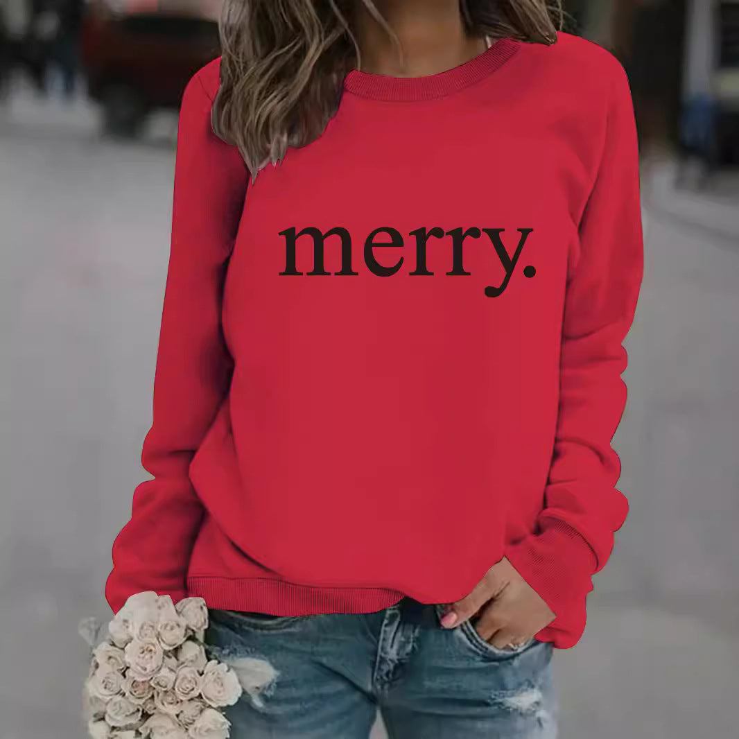 Round neck MERRY printed pullover sweatshirt