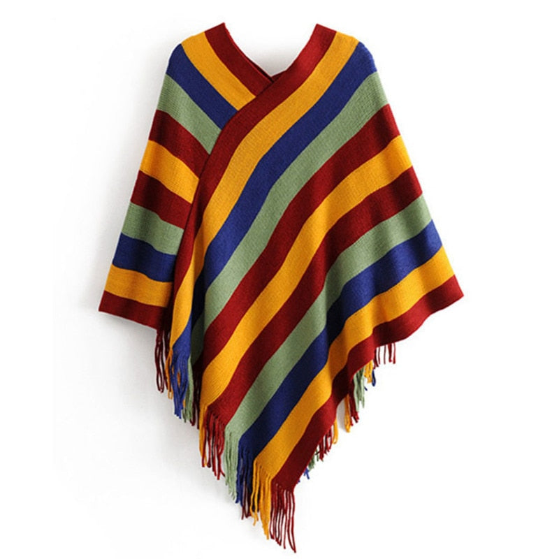 Vintage Colour Tassels Patchwork Knitted Sweaters