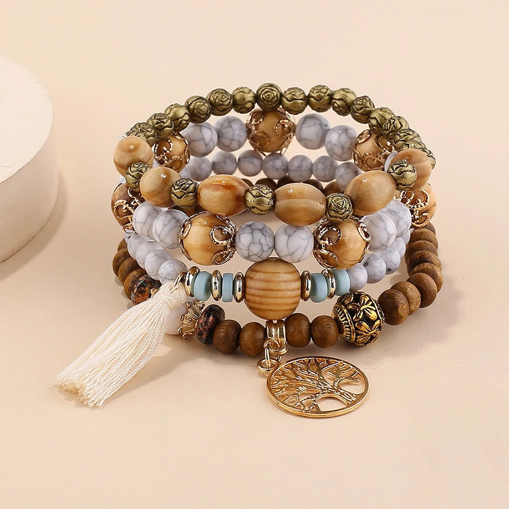Boho Charm Wooden Bracelet Collection