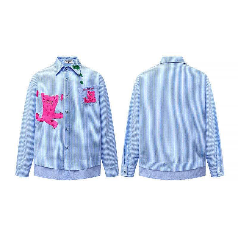 Plaid Shirt Women Loose Cartoon Print