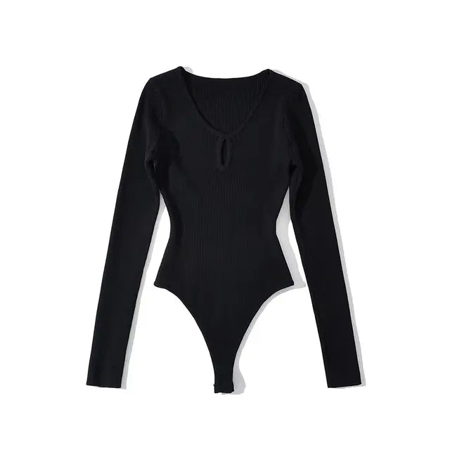 Bodysuit Women Long Sleeve Hollow Out Knitted Stretchable Slim Jumpsuits