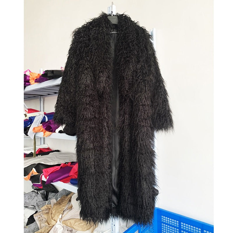 Imitation Fur Costume Lapel Artificial Wool Extended Coat