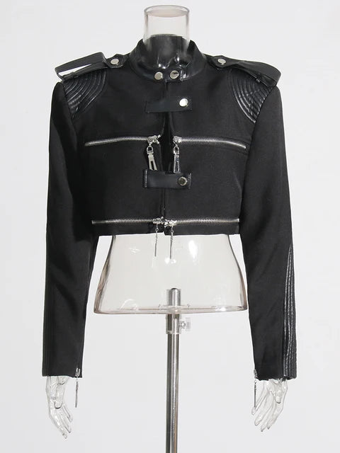 Solid Patchwork Zipper Slimming Short Jacket