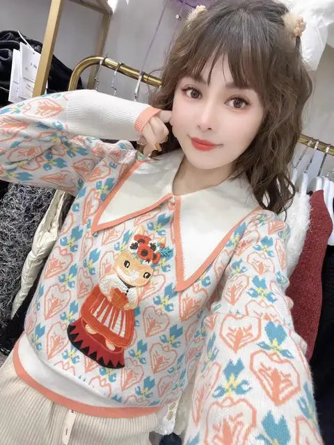 Embroidered Jacquard Knit Sweater