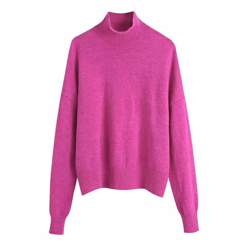 Women Fashion Solid Knit Sweater Top