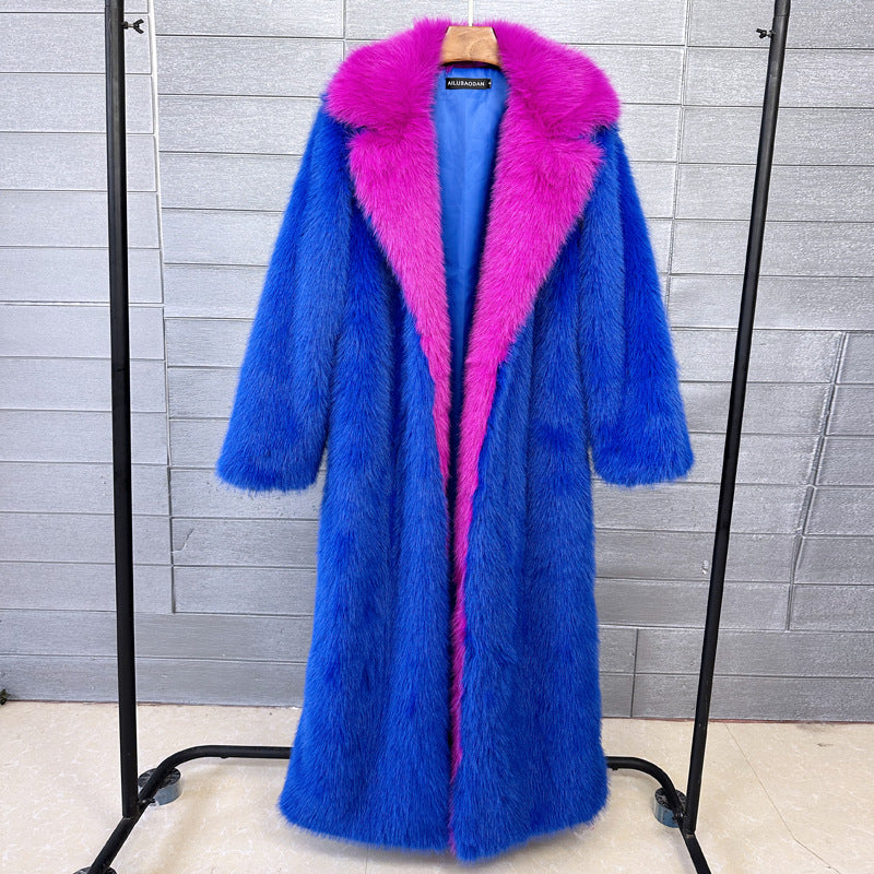 Super Long Fluffy Faux Fox Fur Trench Coat