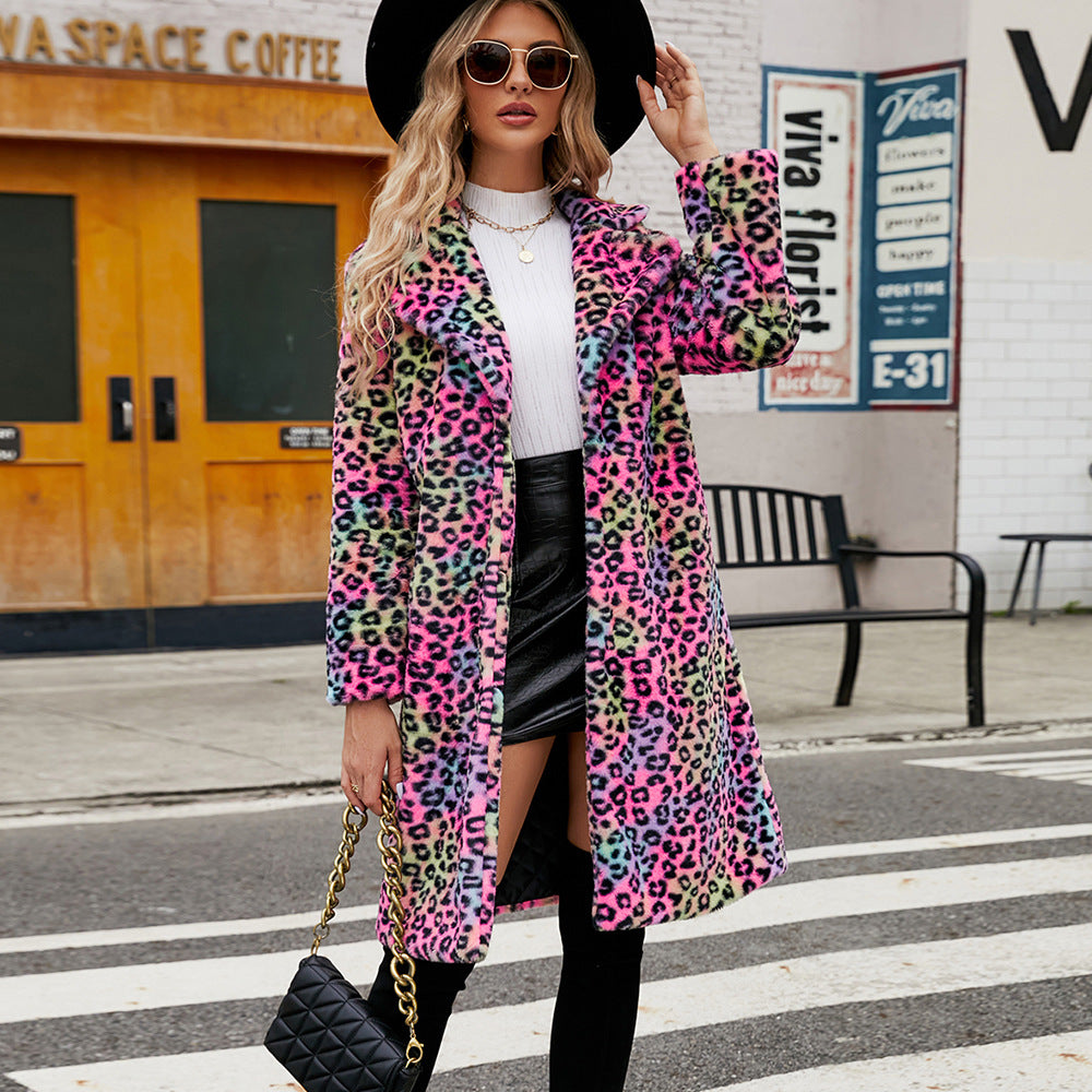 Square collar faux fur coat plush long jacket