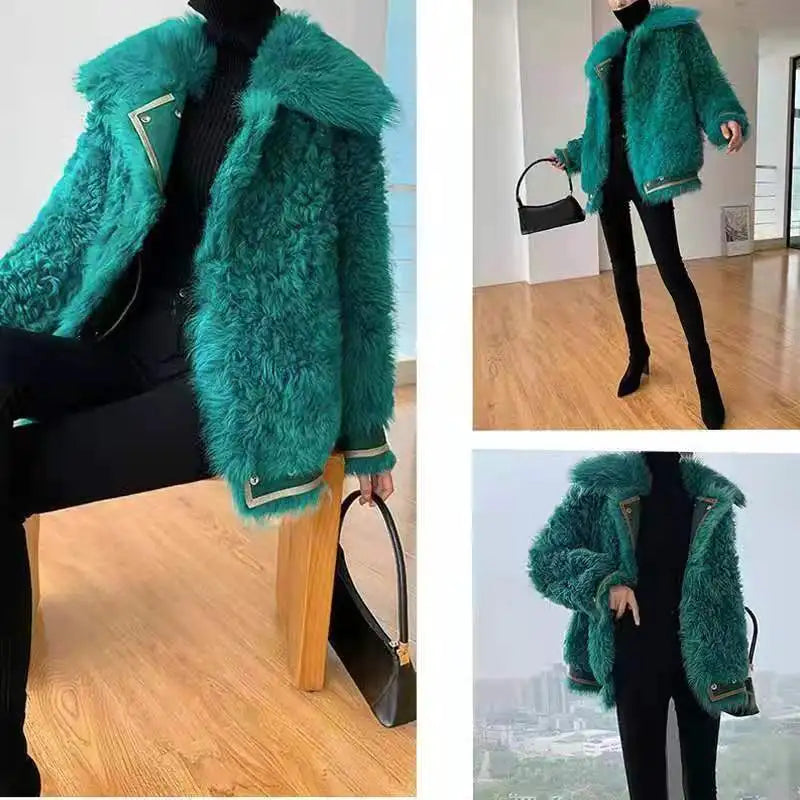 Fashion Lalambswool Coat Women's Faux Fur Coat Medium-Length Female Fur Short Coat Autumn and Winter Women Woolen Coat