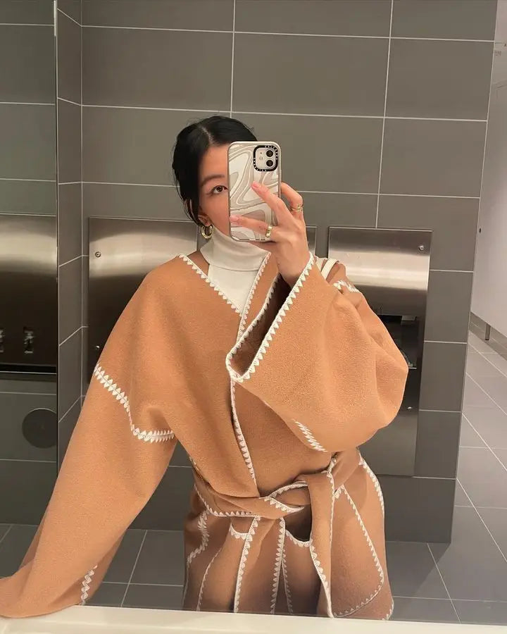 Elegant Lace Up Women Coat