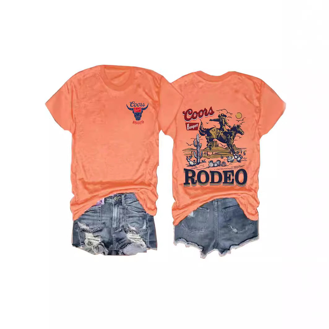 Cowboy Rodeo Pattern Printed Round Neck Short Sleeve