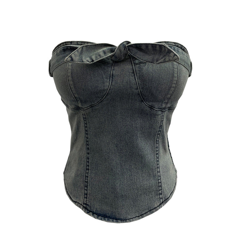 Cowboy strapless tank top with bow tie