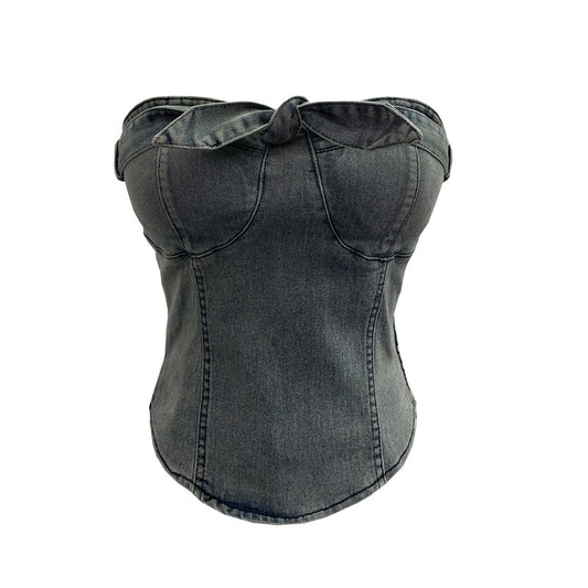 Cowboy strapless tank top with bow tie