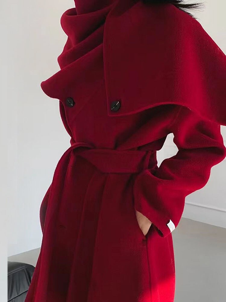 Shawl Scarf Collar Double-breasted Coat