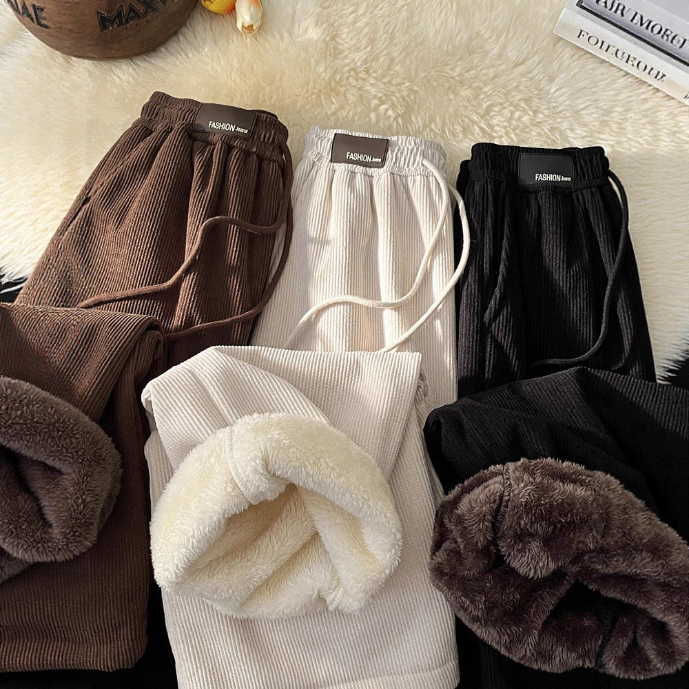 Fleece-Lined Thickened Lamb Velvet Pants