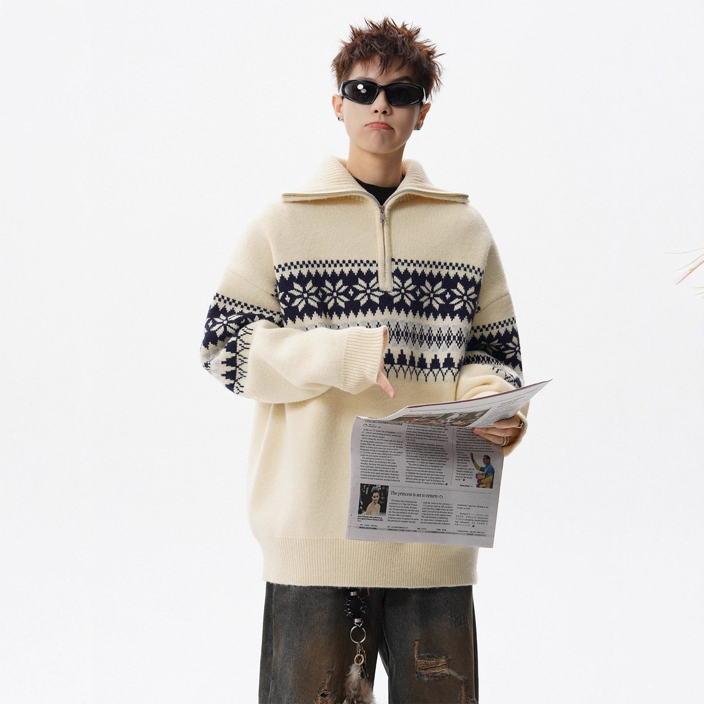 Style Fair Isle Knit Beige Sweater