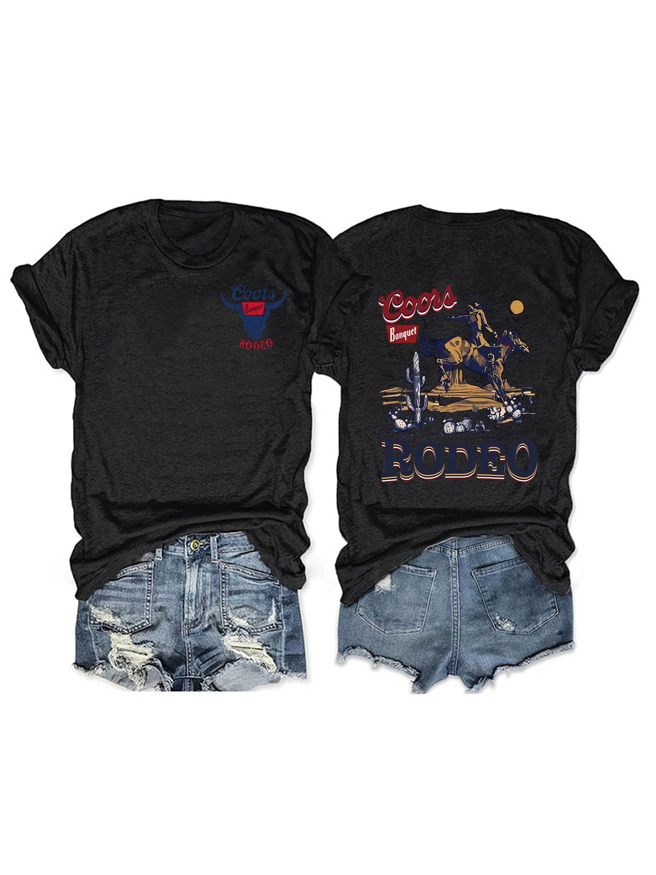 Cowboy Rodeo Pattern Printed Round Neck Short Sleeve